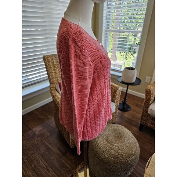 L.L Bean Linen Blend Basketweave Cardigan Sweater Women's Size L Coral - Picture 4 of 10
